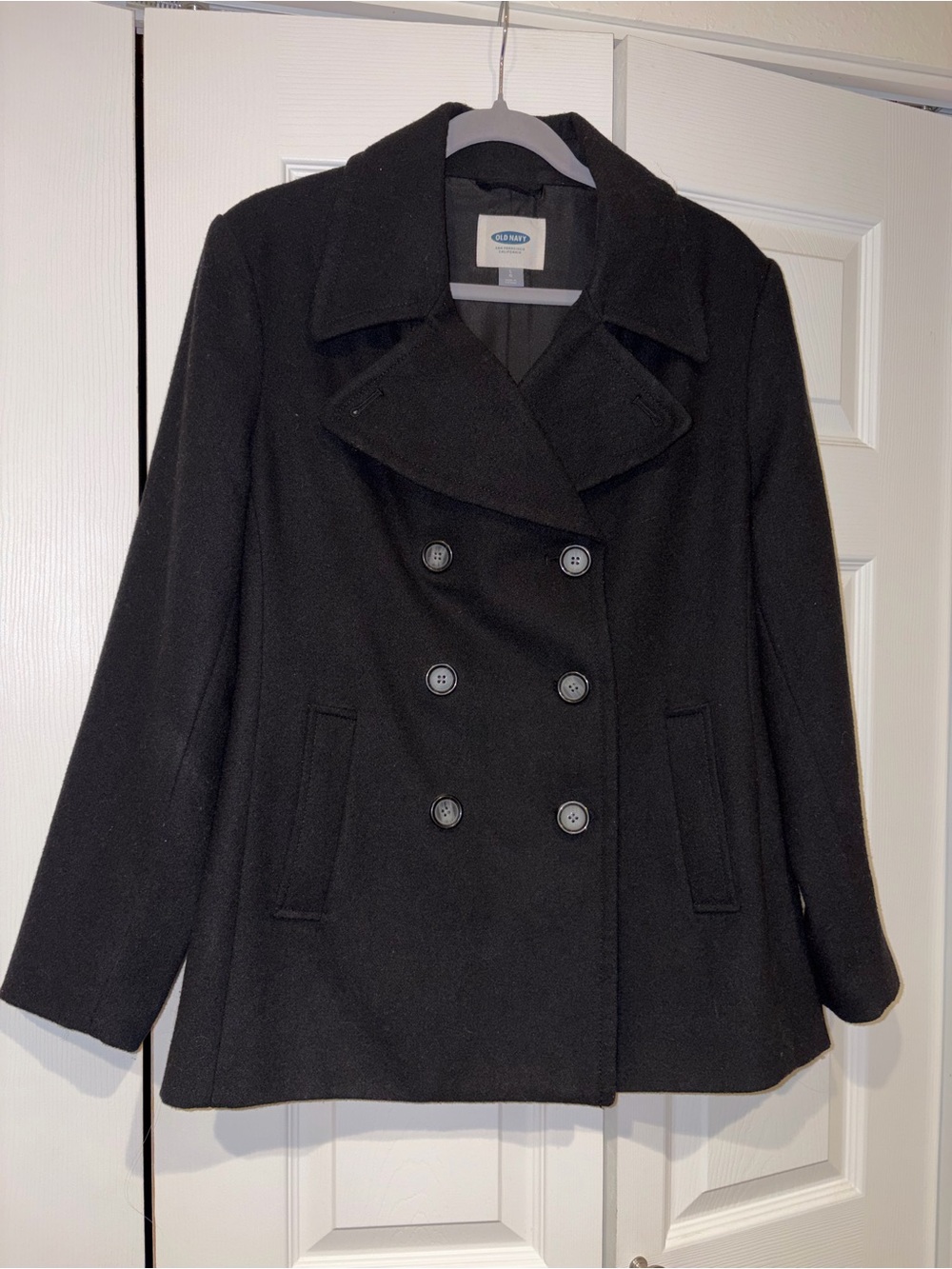 Old Navy Women's Black Double-Breasted Wool Peacoat Coat Jacket